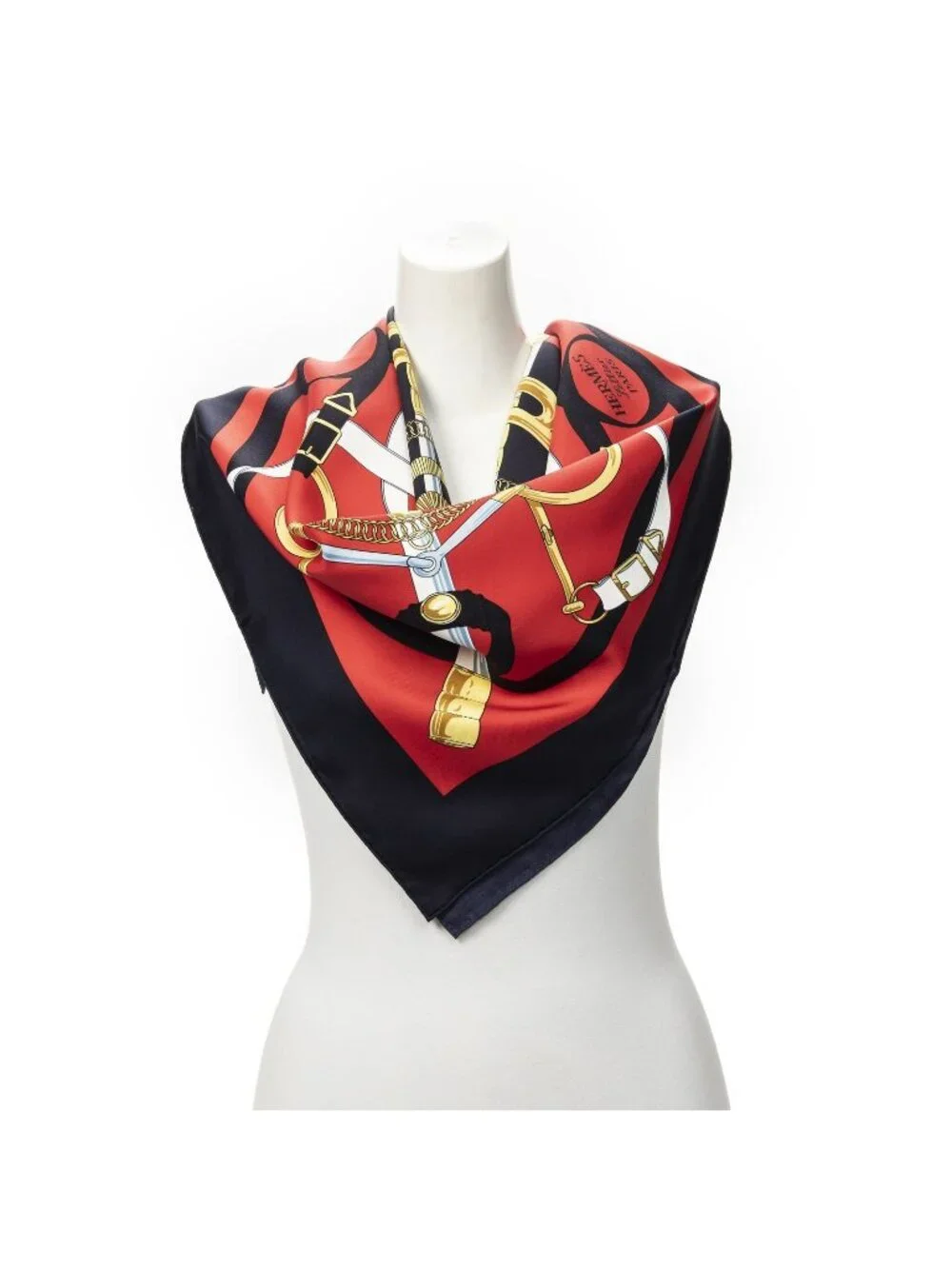Hermes Scarf Red Navy Yellow Silk